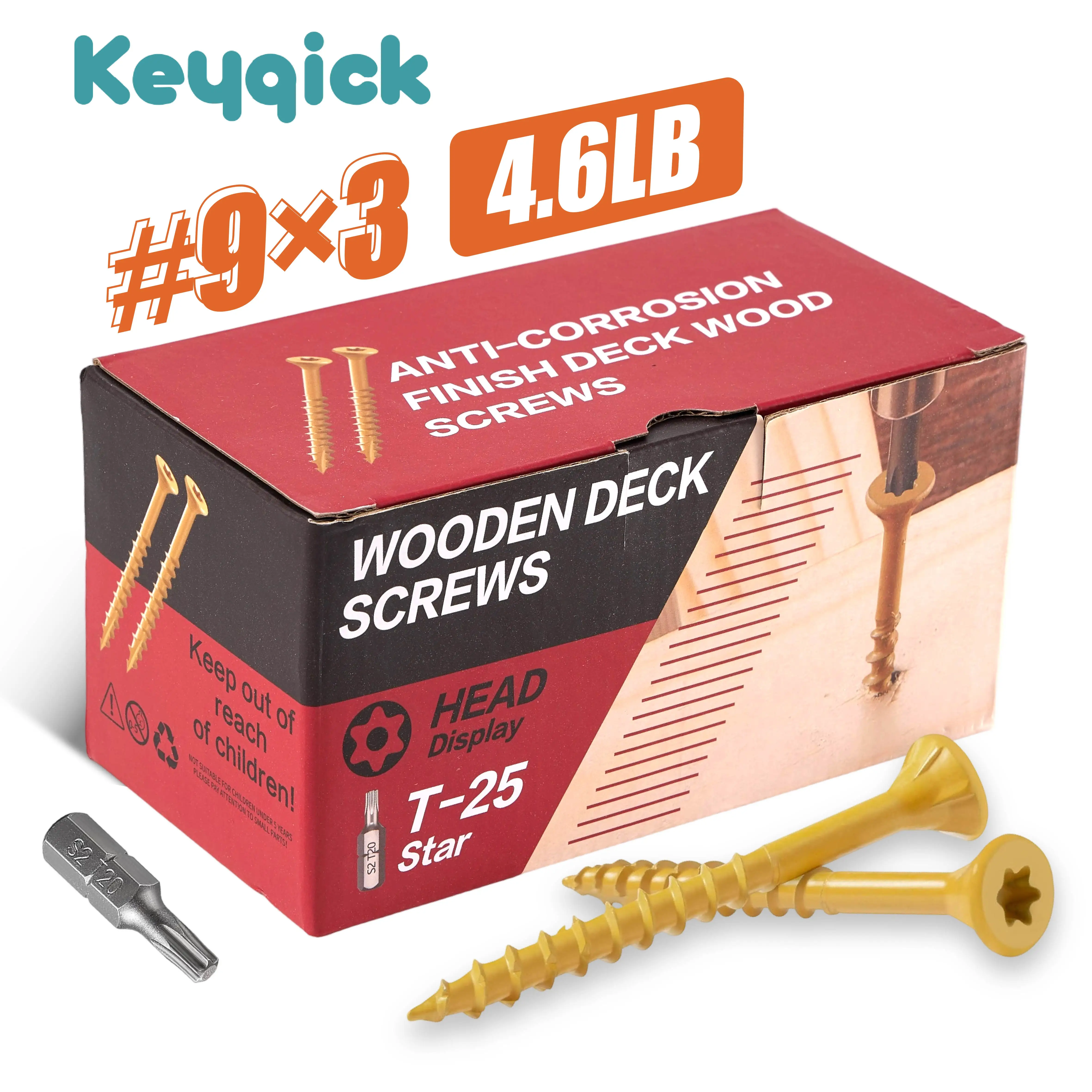 4.6Lbs Yellow Zinc Plated Torx Wood Screws Self‑Tapping Star Drive Chipboard Screws Rust Resistant Fasteners for Woodworking Carpentry DIY Projects