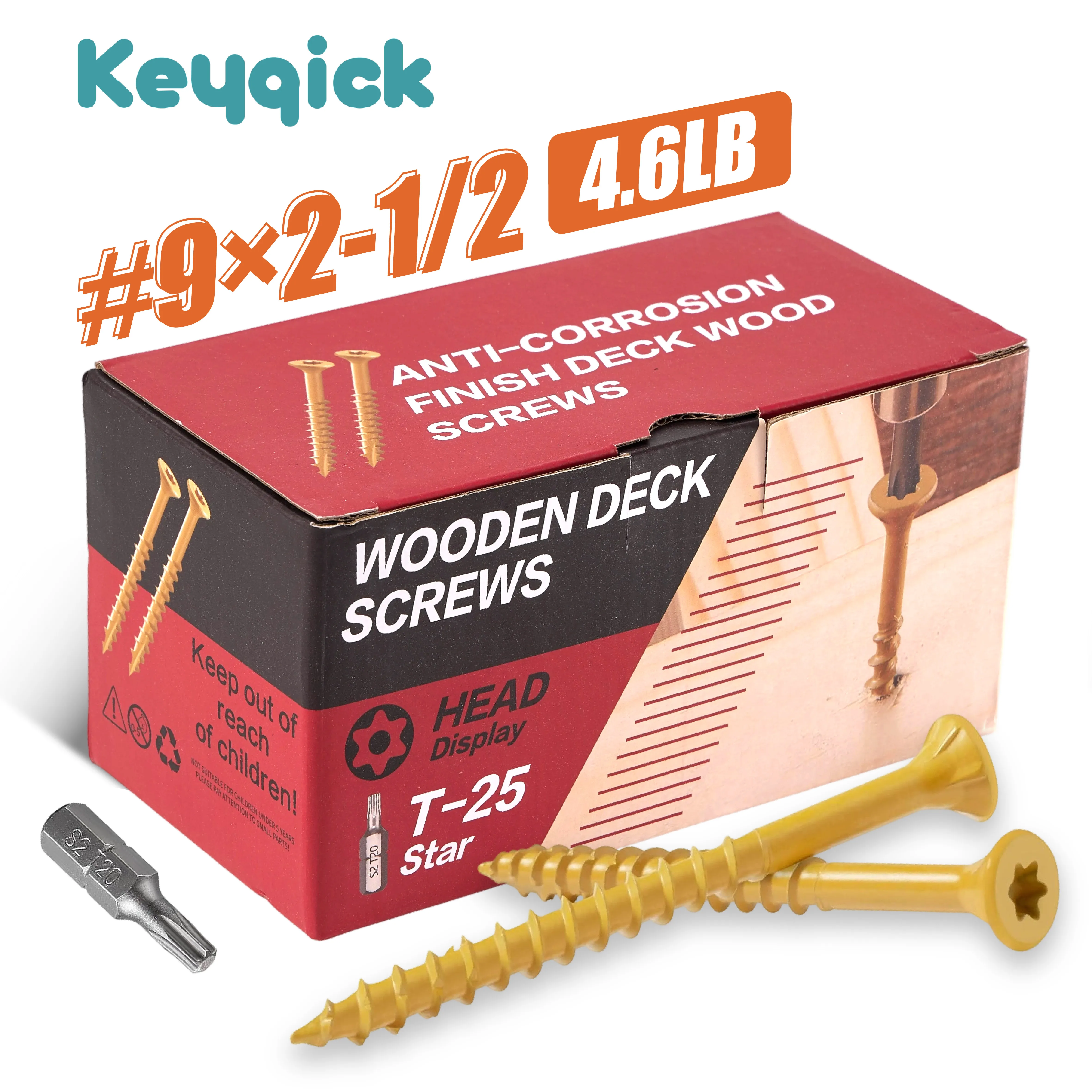 4.6Lbs Yellow Zinc Plated Torx Wood Screws Self‑Tapping Star Drive Chipboard Screws Rust Resistant Fasteners for Woodworking Carpentry DIY Projects