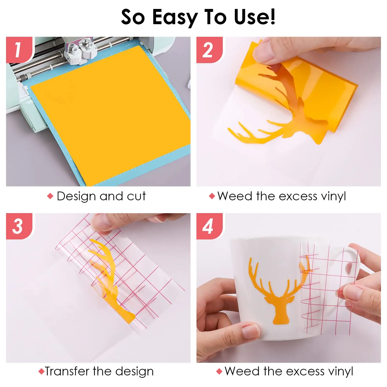 HTVRONT Permanent Vinyl, 100 Pack, 12"x12", Compatible with Cricut Machine Waterproof, Compatible with Cricut Explore & Maker, 90 Sheets & 10 Transfer Tapes, Easy to Weed, for Stickers, Decals, Crafts