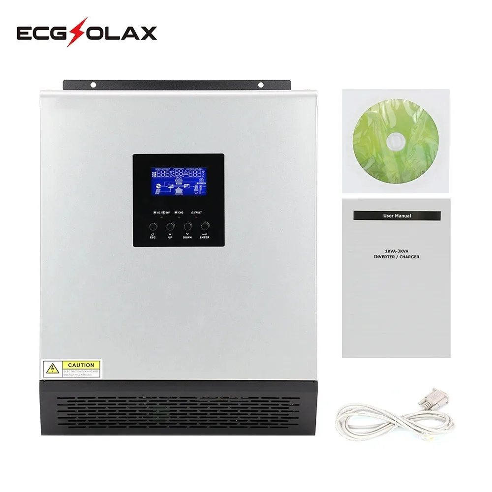 ECGSOLAX 3KVA PS‑3K 120V Hybrid Solar Inverter Charger 24V DC to 120V AC Pure Sine Wave Off‑Grid Inverter Built‑in Solar & AC Battery Charger for Home Power Backup