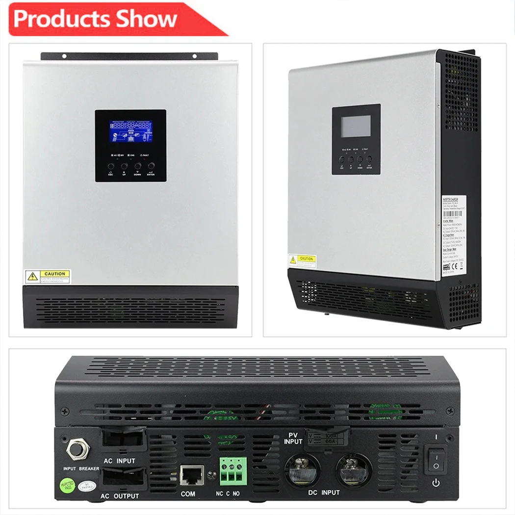 ECGSOLAX 3KVA PS‑3K 120V Hybrid Solar Inverter Charger 24V DC to 120V AC Pure Sine Wave Off‑Grid Inverter Built‑in Solar & AC Battery Charger for Home Power Backup