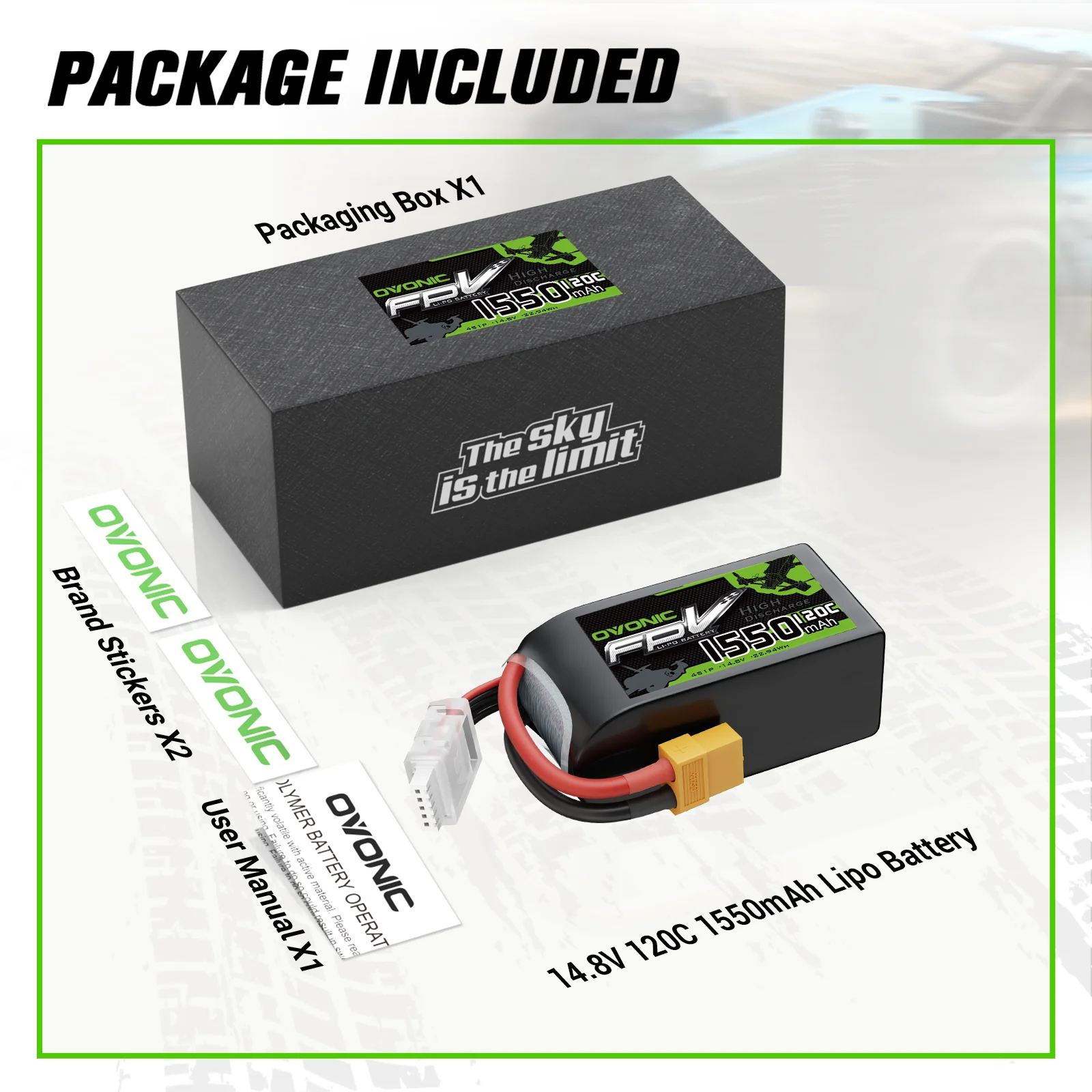 OVONIC R‑Line Version 3.0 4S Lipo Battery 1550mAh 120C 14.8V XT60 Plug FPV Drone Battery for 180‑250mm FPV Racing Freestyle Drones 1 Pack 2 Pack