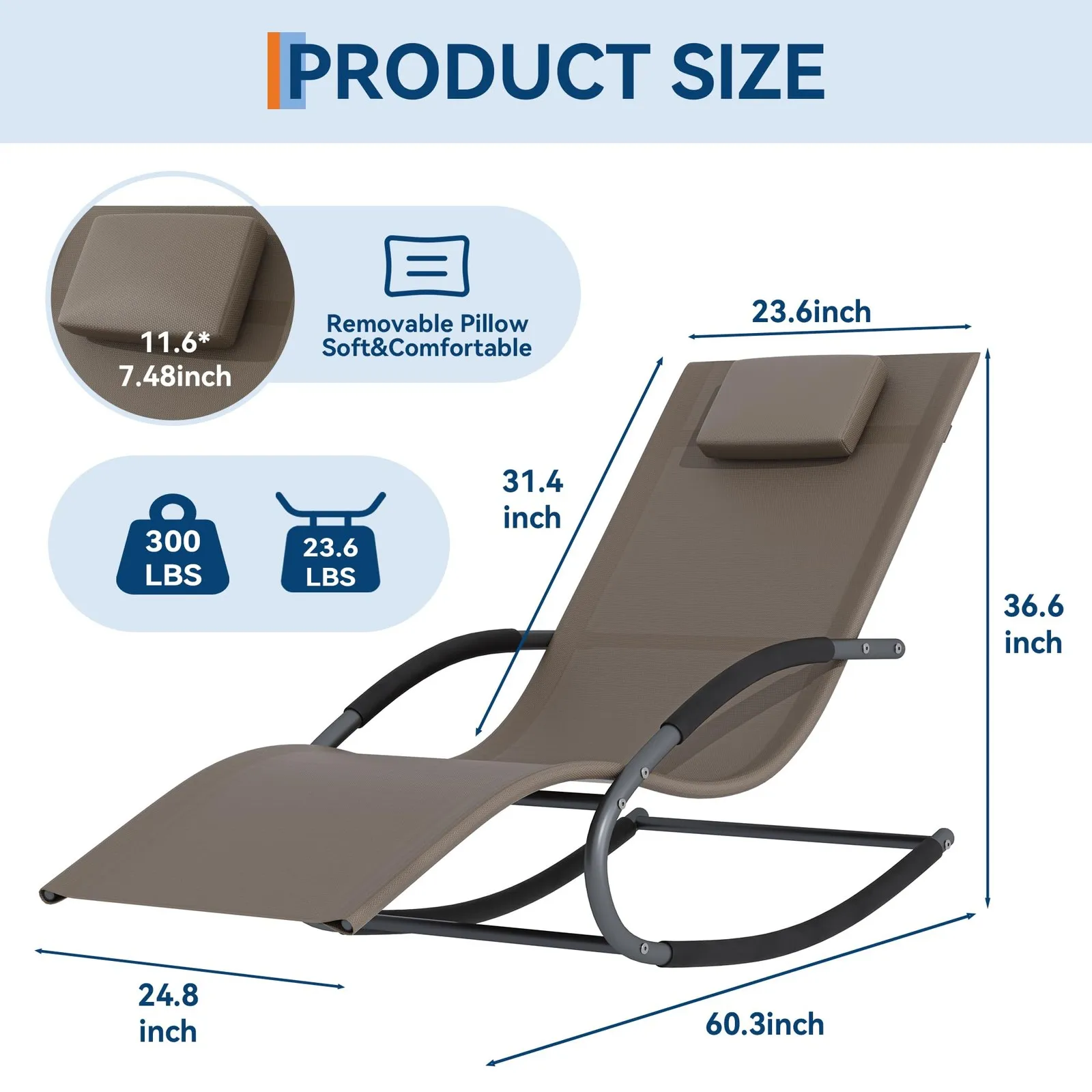 Outdoor Lounge Chair, Patio Chaise Rocking Chair, Recliner All-Weather Yard Pool
