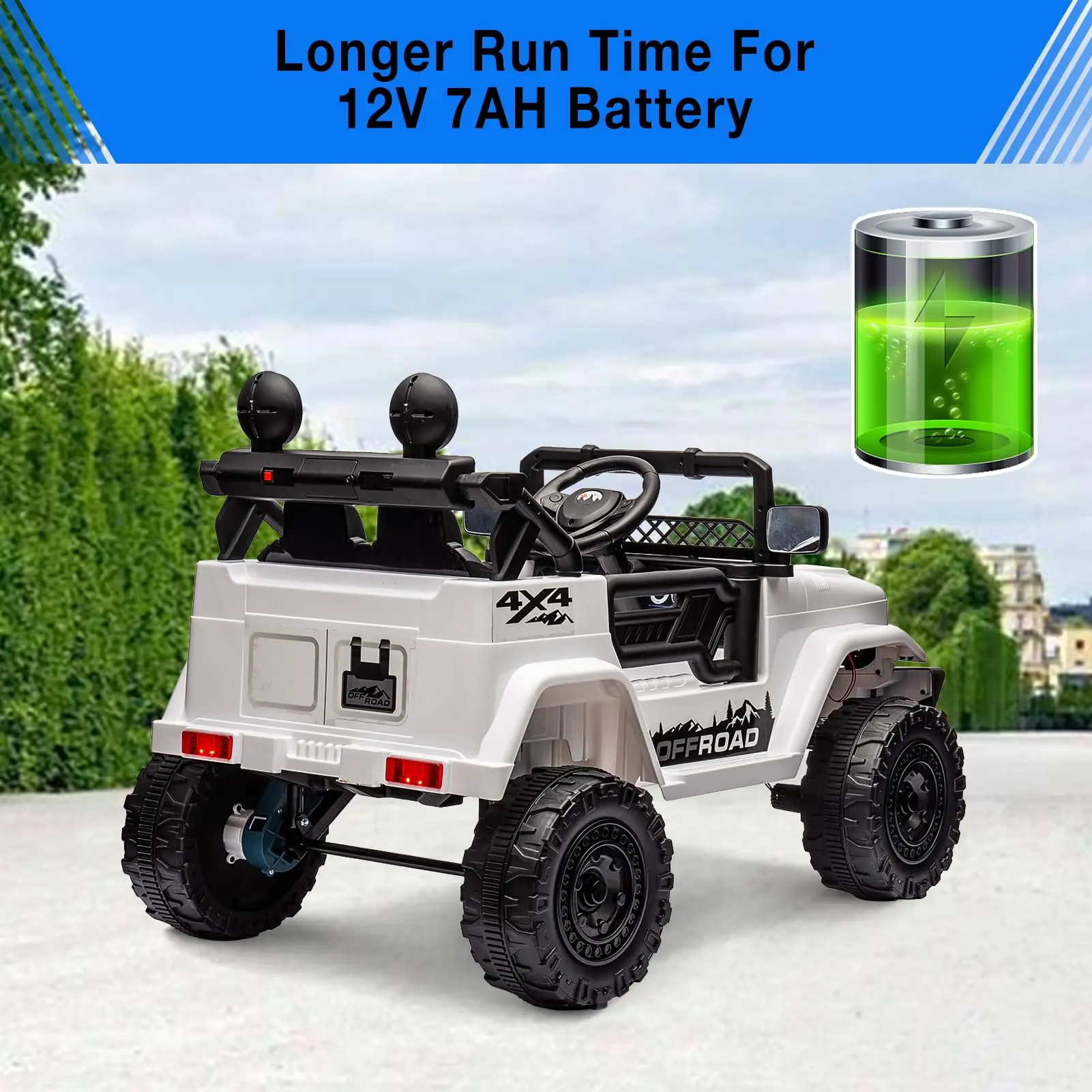 12V Kids Ride On Truck Car With Parent Remote, 3 Speeds, Spring Suspension, LED Lights, Music, Electric Toddler Toy