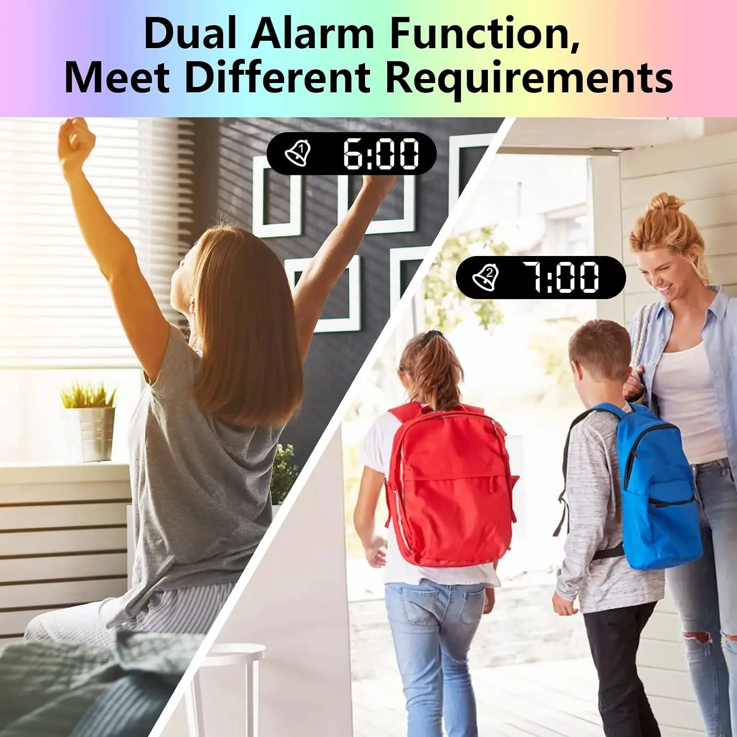 Multi-Functional Projection Alarm Clock Mirror LED Display Auto Dimming Light Snooze Dual Alarms 180° Rotatable Time Projector for Bedroom Decoration