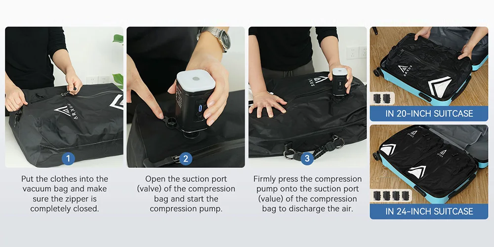 Vacuum Compression Packing Bags For Travel Clothing, Space Saving Storage Pouches For Luggage Suitcase Organizer