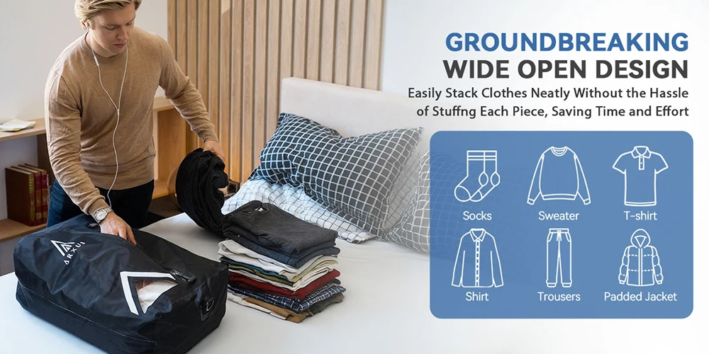 Vacuum Compression Packing Bags For Travel Clothing, Space Saving Storage Pouches For Luggage Suitcase Organizer