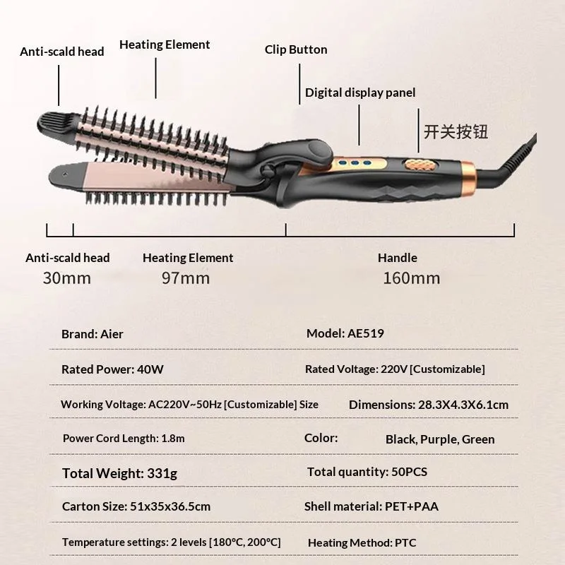 New Type of Multi-Functional LED PTC Hair Styling Tool - Electric Hair Curler and Straightening Comb - Suitable for Both Home Use and Travel