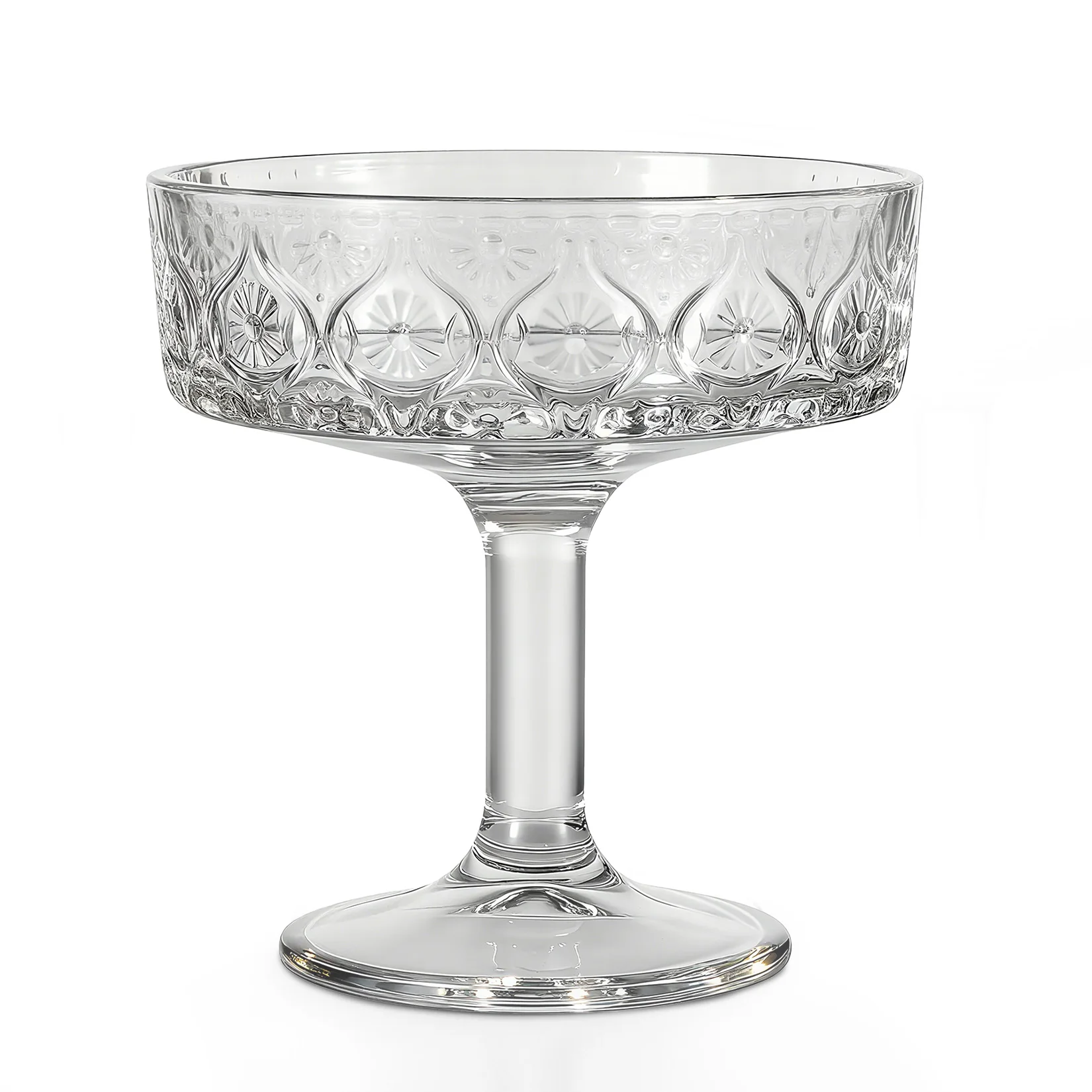 12 PCS Embossed Coupe Glasses, 5.4oz Lead-Free Crystal Cocktail Glasses for Martini Whiskey Dessert Embossed Coupe Glasses