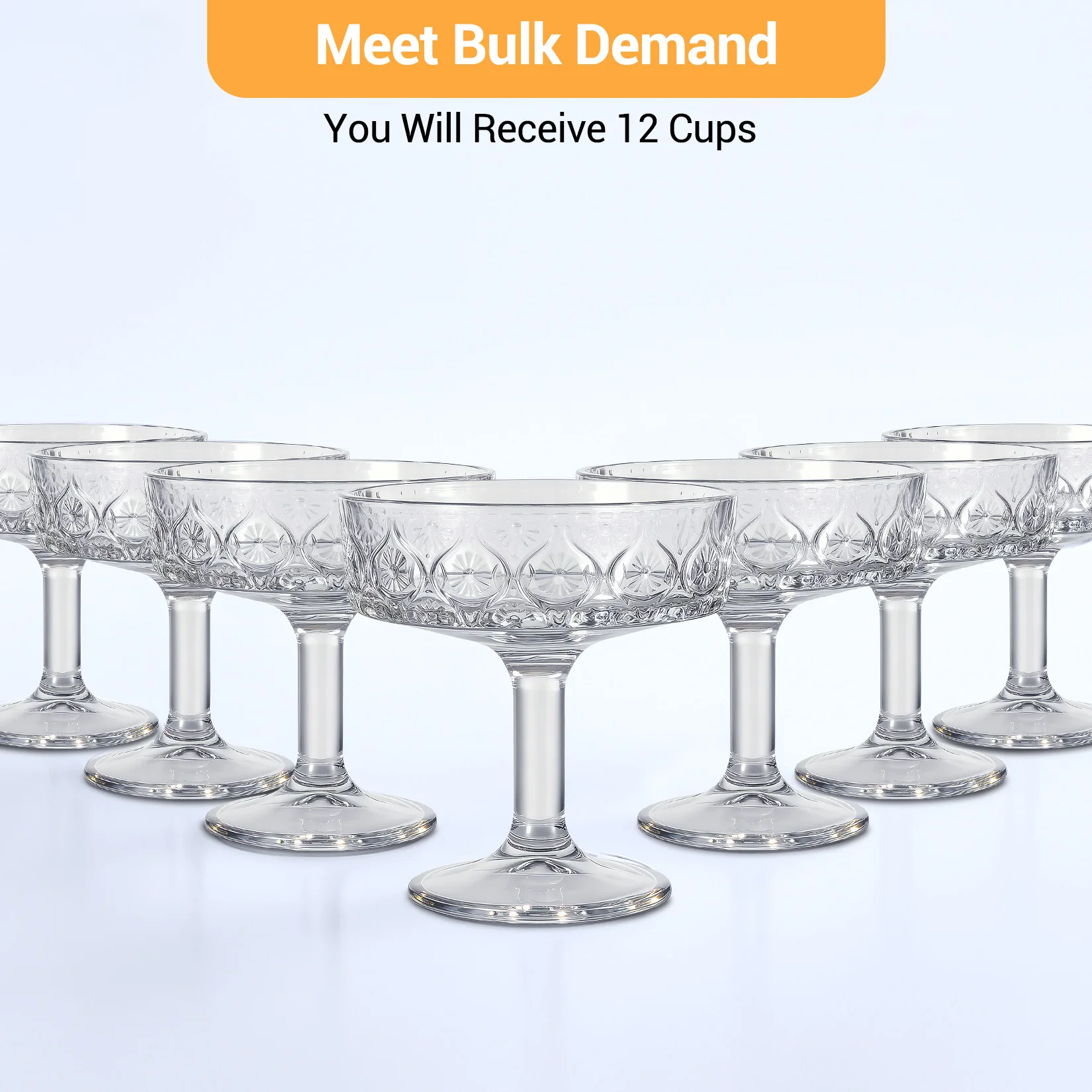 12 PCS Embossed Coupe Glasses, 5.4oz Lead-Free Crystal Cocktail Glasses for Martini Whiskey Dessert Embossed Coupe Glasses