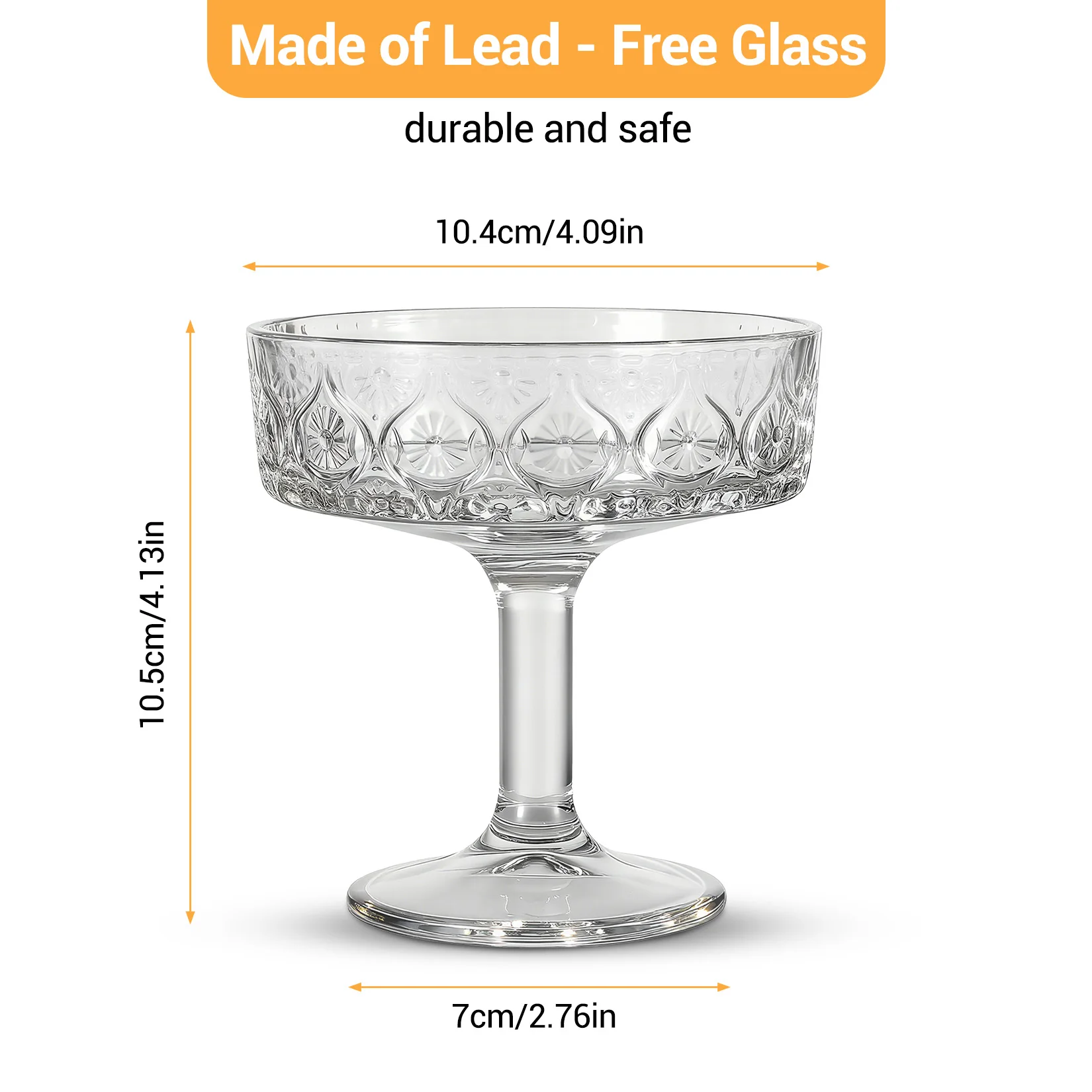 12 PCS Embossed Coupe Glasses, 5.4oz Lead-Free Crystal Cocktail Glasses for Martini Whiskey Dessert Embossed Coupe Glasses