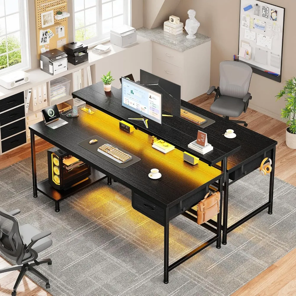 47.2" Gaming Desk with Power Outlet and LED Lights | Perfect for Bedrooms, Small Spaces, and Home Offices