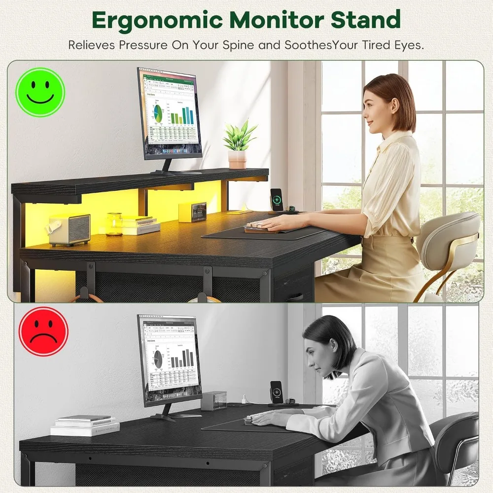 47.2" Gaming Desk with Power Outlet and LED Lights | Perfect for Bedrooms, Small Spaces, and Home Offices
