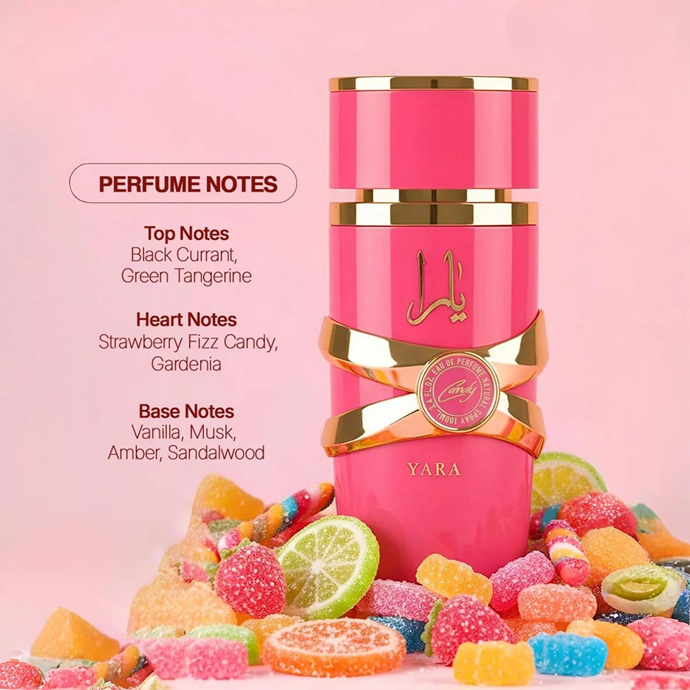 Women Yara Candy Eau De Parfum 100ml, Pink Gold Luxury Arabian Perfume, Long‑Lasting Sweet Fruity Floral Scent For Daily Wear & Gifting