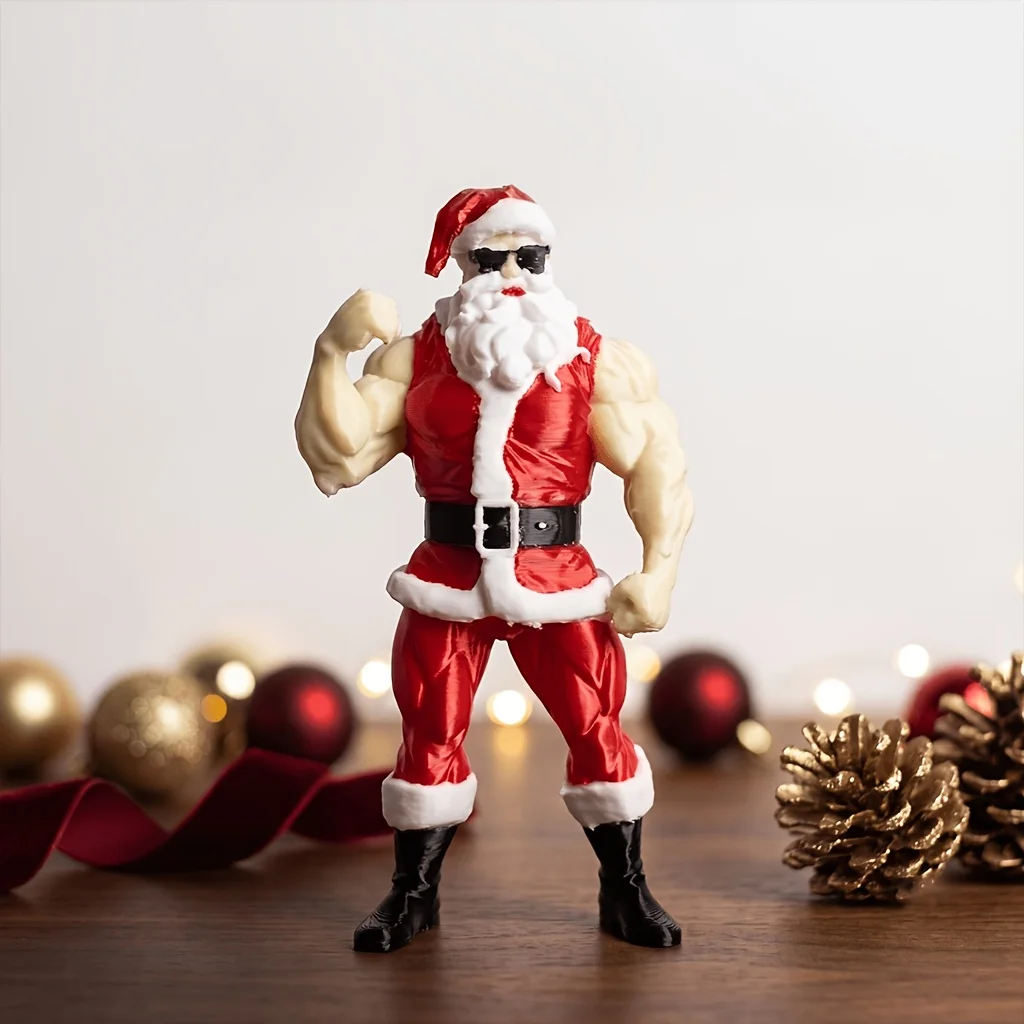 3-Piece Muscular Santa Claus Figurine Set - Funny Holiday Gift & Humorous Gag Gift for Office Desk - Collectible Buff Santa Statue Ornament - Flexing & Meditating Art Toys, Unique Christmas & Halloween Decoration