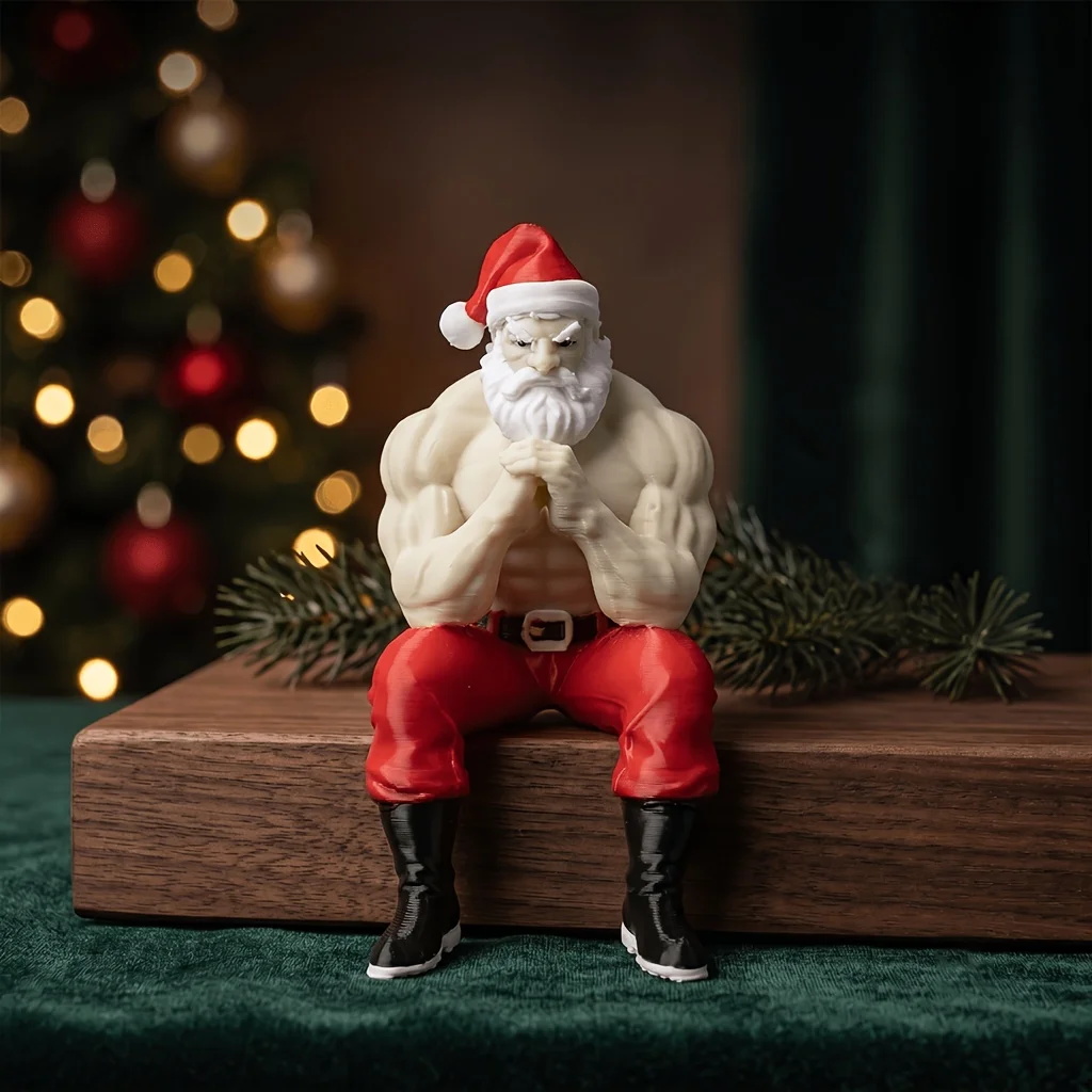 3-Piece Muscular Santa Claus Figurine Set - Funny Holiday Gift & Humorous Gag Gift for Office Desk - Collectible Buff Santa Statue Ornament - Flexing & Meditating Art Toys, Unique Christmas & Halloween Decoration