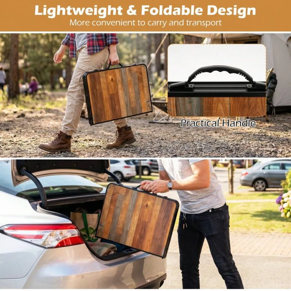 3 FT Folding Camping Table Adjustable Height Portable Picnic Side Table with Storage Net Carry Handle Heavy Duty Aluminum Frame for Outdoor Beach Tailgate BBQ Patio