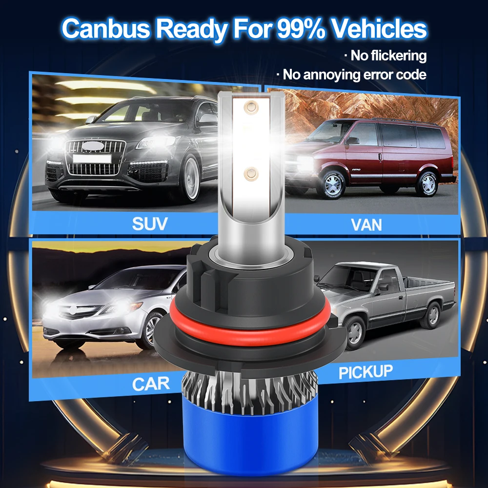 Roadsun Car LED Headlight Bulbs 120W 22000LM CANBUS Super Bright 9007/HB5 High&Low Beam LED Car Headlamps 6000K DC12V 3570 CSP Chips Auto Light Bulbs Universal Fit For Car Motors