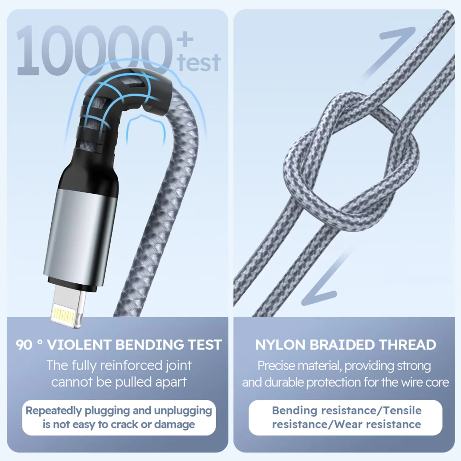 1PC Grey 2M/6.5FT USB Nylon Braided 3 In 1 Fast Charging Cable With Type-C, Micro USB, IP Port,For Iphone For Samsung For Huawei, Multi Port Multiple Charging Wire