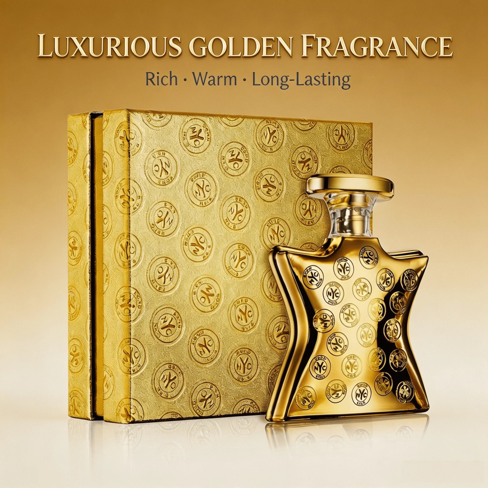Bond No.9 Dubai Gold Eau de Parfum, Unisex Oriental Spicy Woody Scent. Rich Brandy & Saffron, Warm Amber Sandalwood Base. Long‑lasting 7‑11 Hours. Luxurious Full‑Gold Mirror Bottle with Premium Gift Box, Upscale Valentine’s Day Gift