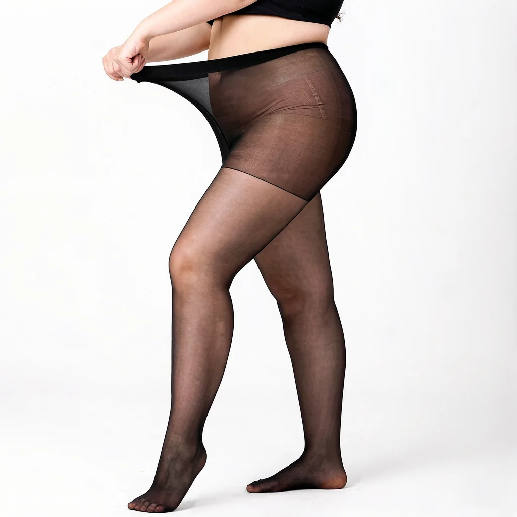 LANJING 15D Plus Size Black Sheer Pantyhose High Waist Anti Snag Office Thin Stockings