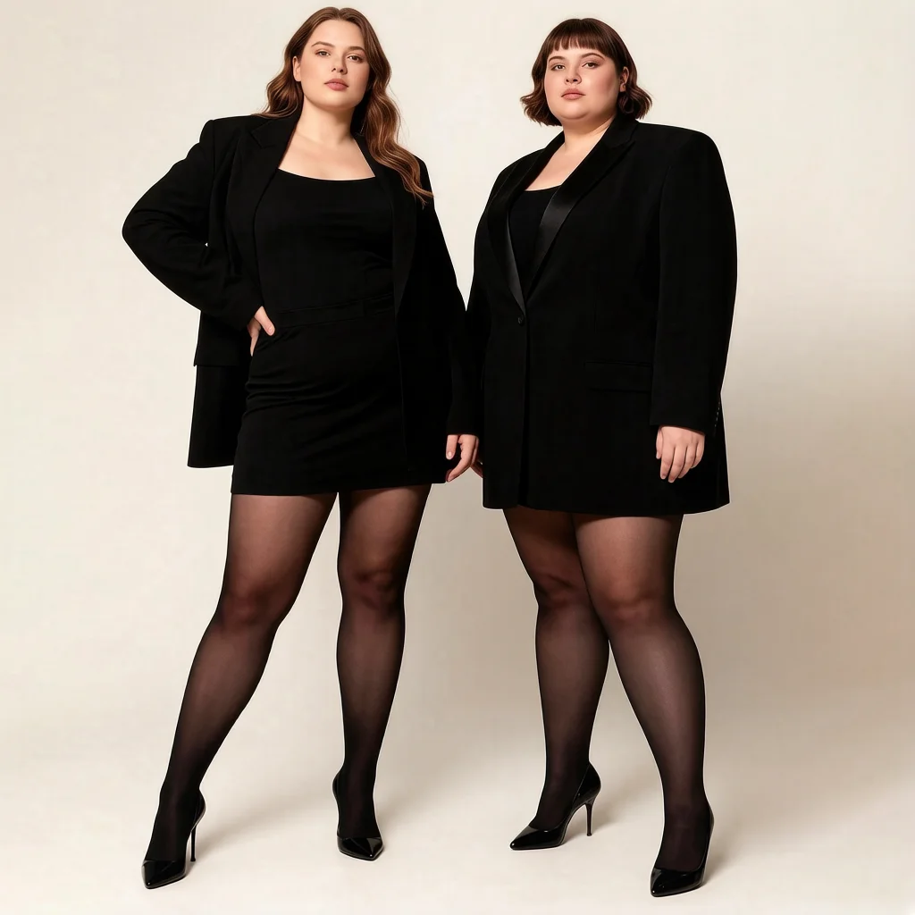 LANJING 15D Plus Size Black Sheer Pantyhose High Waist Anti Snag Office Thin Stockings