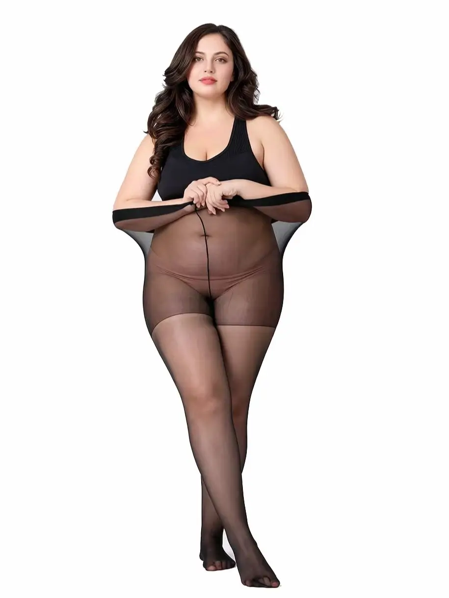 LANJING 15D Plus Size Black Sheer Pantyhose High Waist Anti Snag Office Thin Stockings
