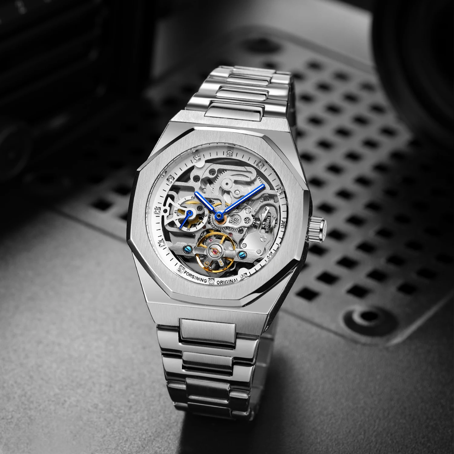 Forsining Business Mechanical Watch for Men Fashion Tourbillon Skeleton Mens Watches Top Brand Luxury Stainless Steel Strap Wristwatches