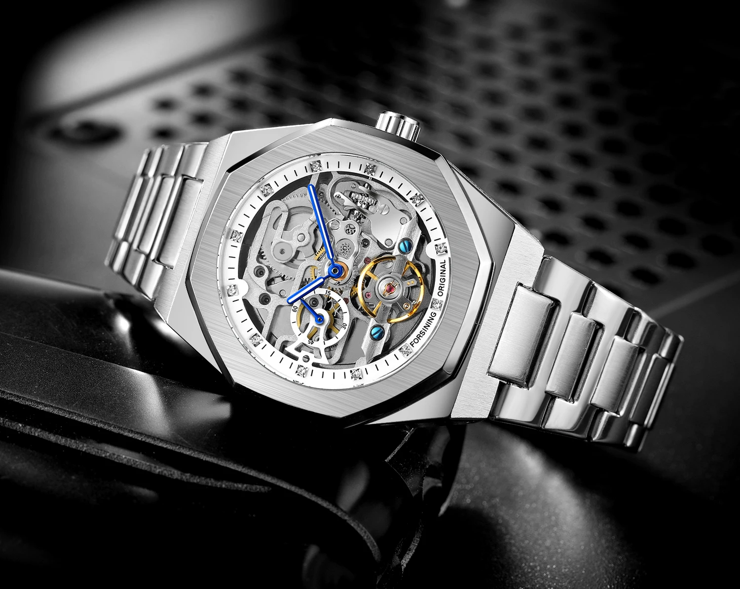Forsining Business Mechanical Watch for Men Fashion Tourbillon Skeleton Mens Watches Top Brand Luxury Stainless Steel Strap Wristwatches
