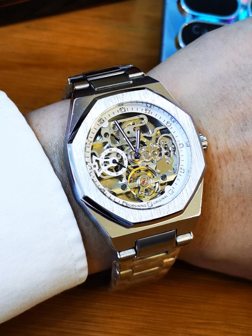 Forsining Business Mechanical Watch for Men Fashion Tourbillon Skeleton Mens Watches Top Brand Luxury Stainless Steel Strap Wristwatches