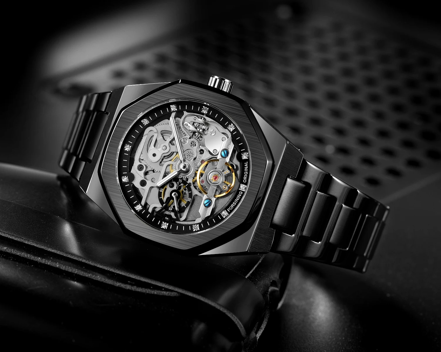 Forsining Business Mechanical Watch for Men Fashion Tourbillon Skeleton Mens Watches Top Brand Luxury Stainless Steel Strap Wristwatches
