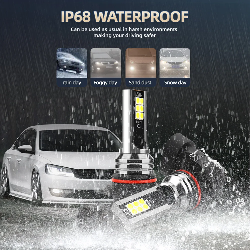 2PCS 16000LM 9006 LED Fog Lamp HB4 LED Fog Lights Bulbs Super Bright 6000K White Automobile Light Fanless Driving Lamp 3570 CSP Fit For Car Motors