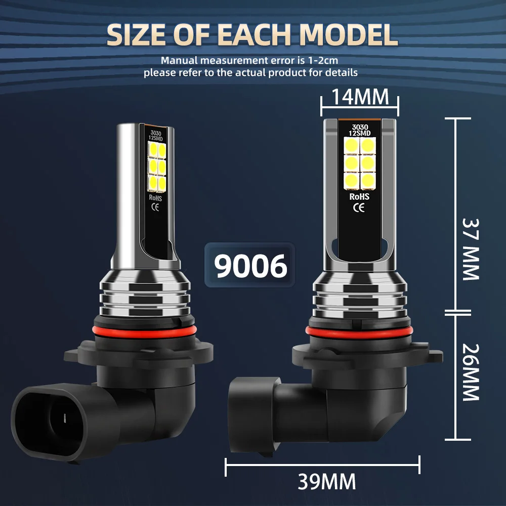 2PCS 16000LM 9006 LED Fog Lamp HB4 LED Fog Lights Bulbs Super Bright 6000K White Automobile Light Fanless Driving Lamp 3570 CSP Fit For Car Motors