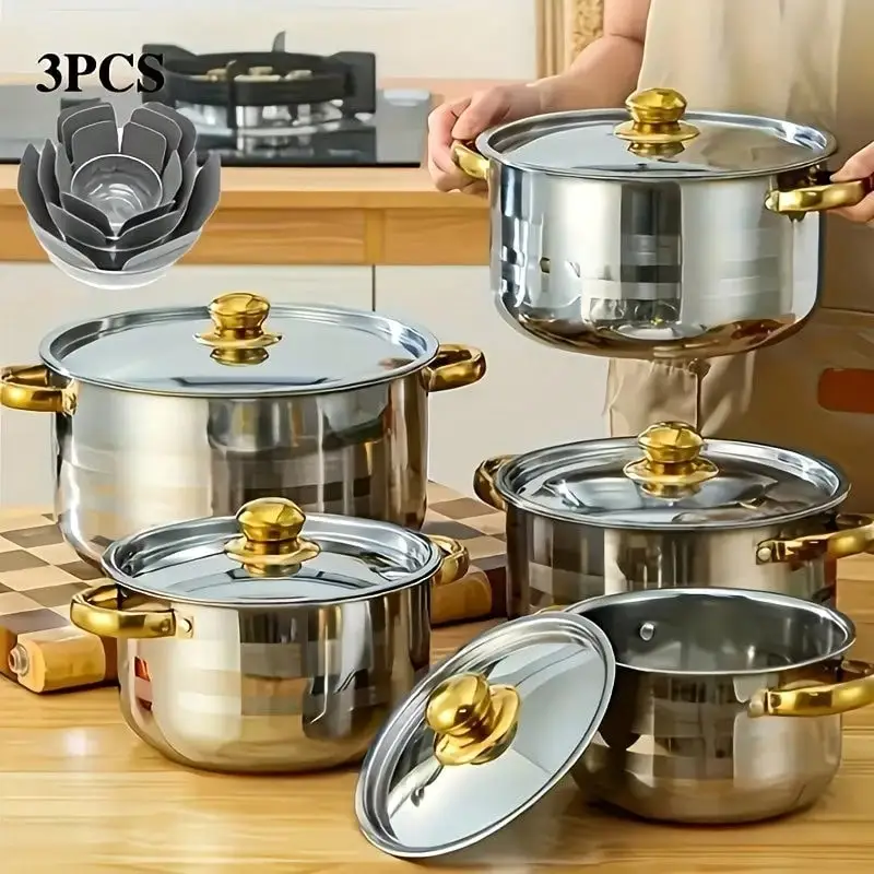 TAIMASI [10pcs Stainless Steel Pot Set] 10pcs Stainless Steel Pot Set, Multi-Size Cooking Pots With 5 POTS + 5 LIDS | Deep Stock Pot, Suitable For Home And Restaurant Cooking, Soups, Hot Pots, Noodles, Pasta, Seafood Soups Christmas Thanksgiving Kitchen