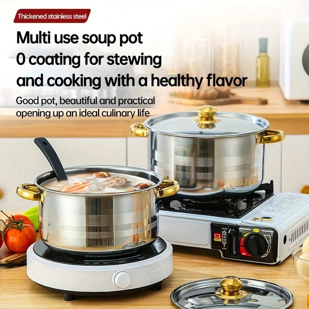 TAIMASI [10pcs Stainless Steel Pot Set] 10pcs Stainless Steel Pot Set, Multi-Size Cooking Pots With 5 POTS + 5 LIDS | Deep Stock Pot, Suitable For Home And Restaurant Cooking, Soups, Hot Pots, Noodles, Pasta, Seafood Soups Christmas Thanksgiving Kitchen