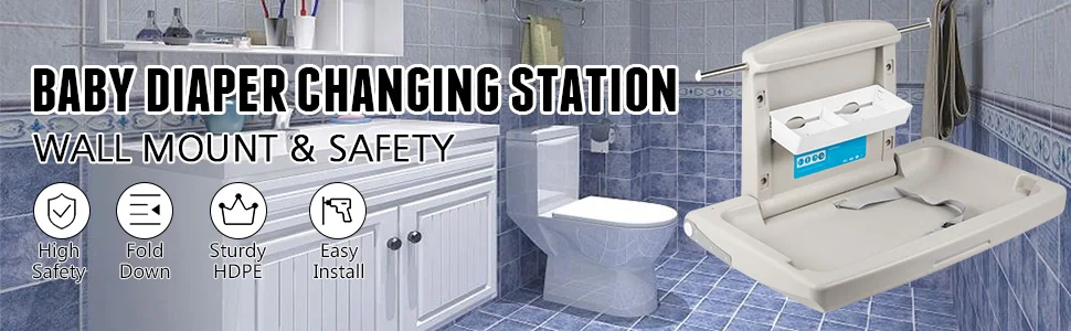 SucceBuy Baby Changing Station Commercial Wall Mount Baby Diaper Changing Table Fold Down Vertical Restroom Baby Changing Table