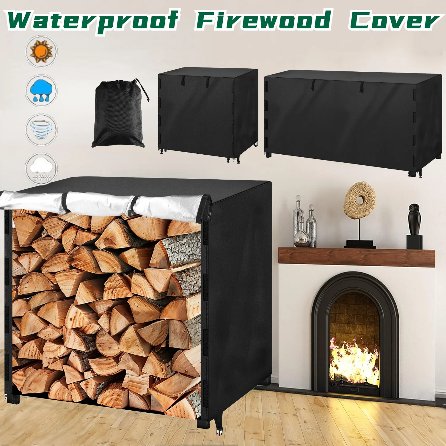 Waterproof Firewood Rack Cover Outdoor Firewood Log Rack Cover Fireplace Wood Storage Heavy Duty Wood Holder Cover for Indoor and Outdoor