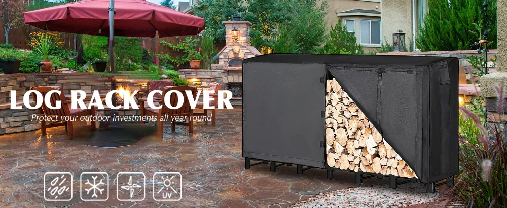 Waterproof Firewood Rack Cover Outdoor Firewood Log Rack Cover Fireplace Wood Storage Heavy Duty Wood Holder Cover for Indoor and Outdoor