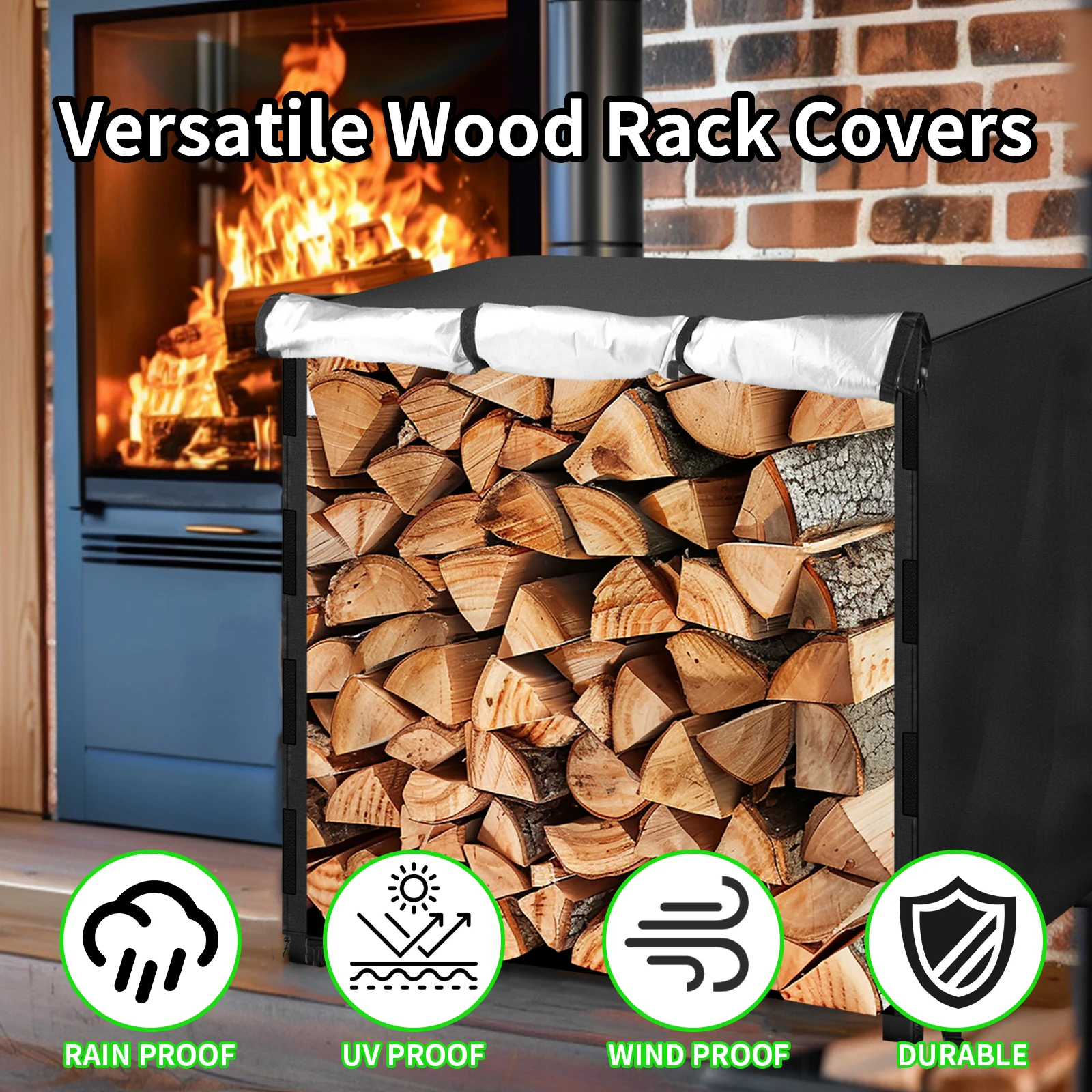 Waterproof Firewood Rack Cover Outdoor Firewood Log Rack Cover Fireplace Wood Storage Heavy Duty Wood Holder Cover for Indoor and Outdoor