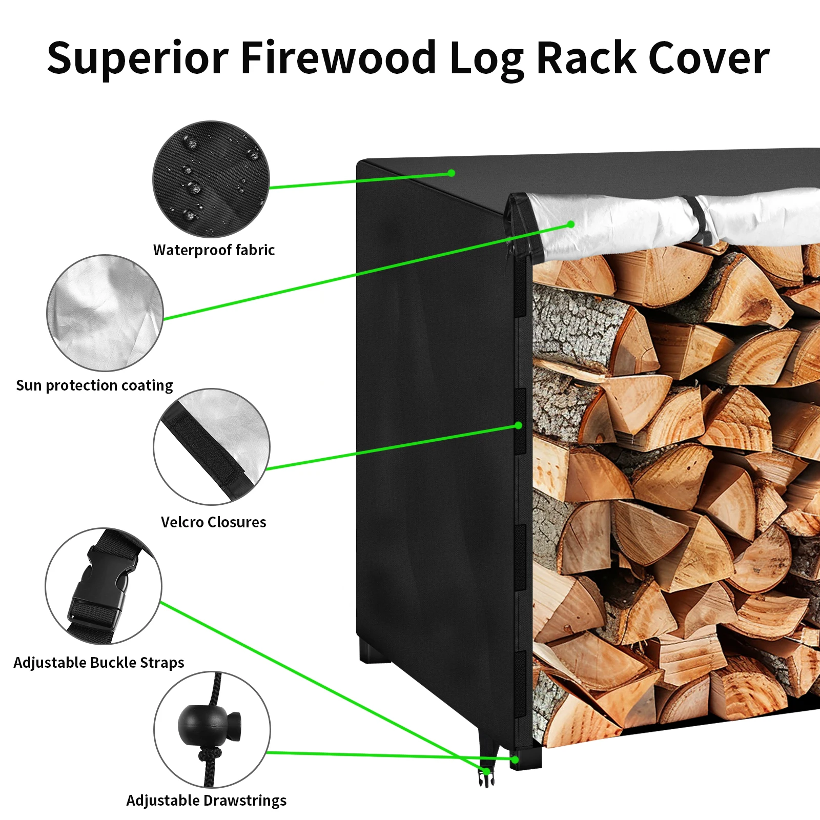 Waterproof Firewood Rack Cover Outdoor Firewood Log Rack Cover Fireplace Wood Storage Heavy Duty Wood Holder Cover for Indoor and Outdoor