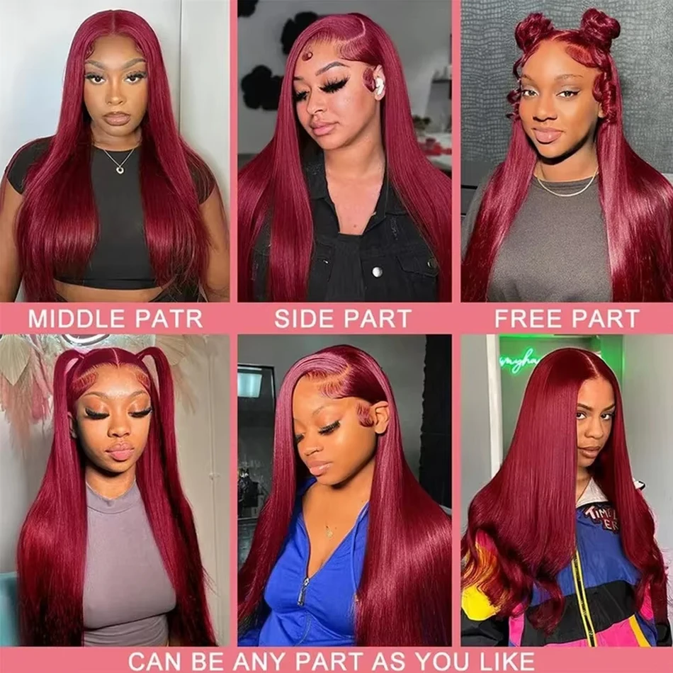HD 13x6 Lace Frontal Wigs 99J Burgundy Straight Human Hair 13x4 Lace Front Wigs Pre-Pre plucked Red Wine Colored Human Hair Wigs for Women
