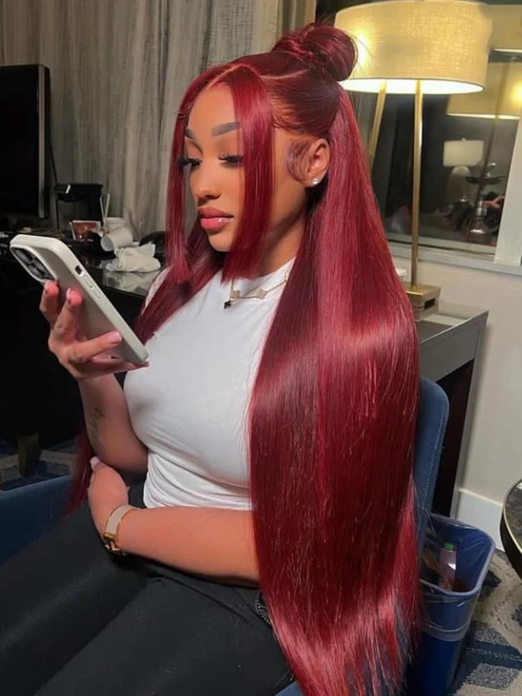 HD 13x6 Lace Frontal Wigs 99J Burgundy Straight Human Hair 13x4 Lace Front Wigs Pre-Pre plucked Red Wine Colored Human Hair Wigs for Women
