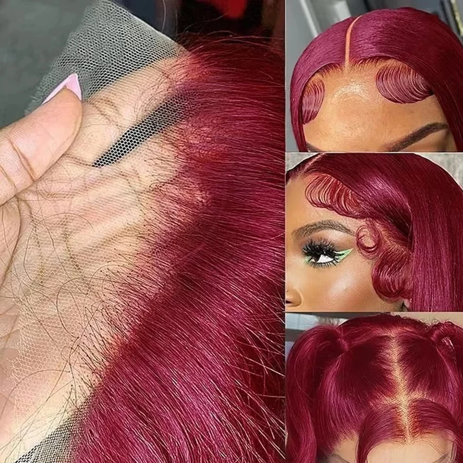 HD 13x6 Lace Frontal Wigs 99J Burgundy Straight Human Hair 13x4 Lace Front Wigs Pre-Pre plucked Red Wine Colored Human Hair Wigs for Women