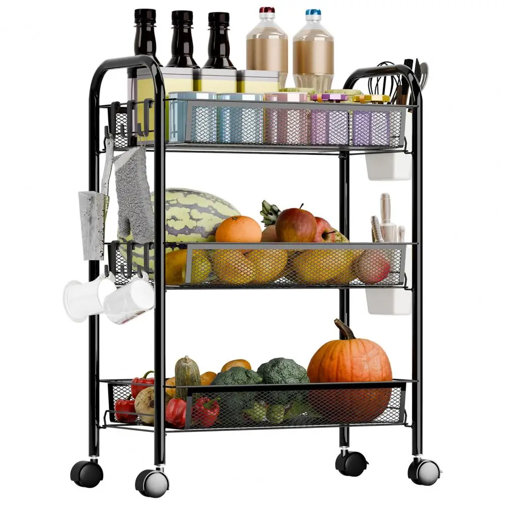 Fruit Vegetable Storage Basket, 5 Tier Stackable Metal Mesh Storage Basket with 360 Degree Wheels, Fruit Vegetable Produce Baske
