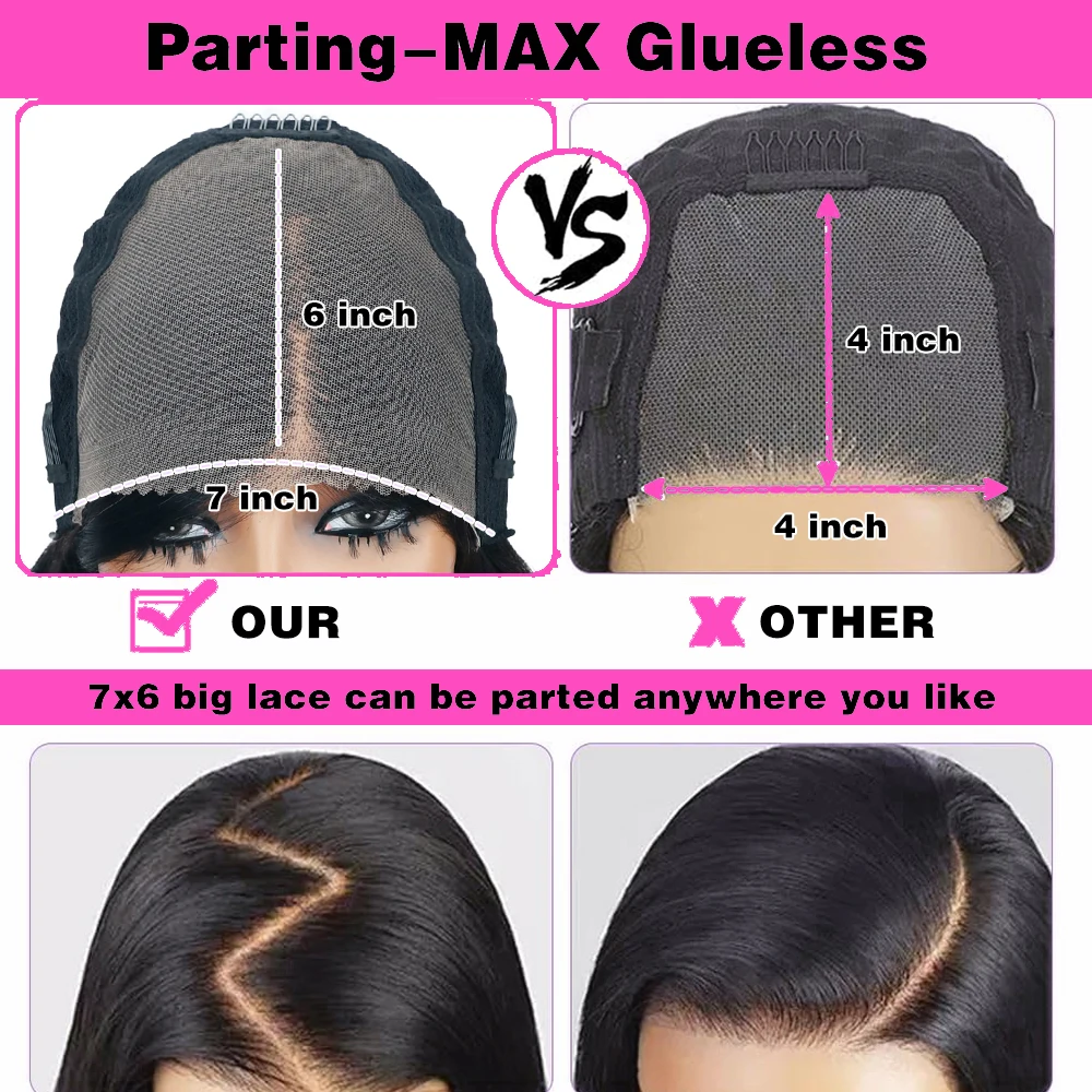 7x6 HD Glueless Straight Closure Full Lace Wigs For Women Ready To Wear Straight Human Hair Wig 200 Density 44 46 Inch Remy Hair