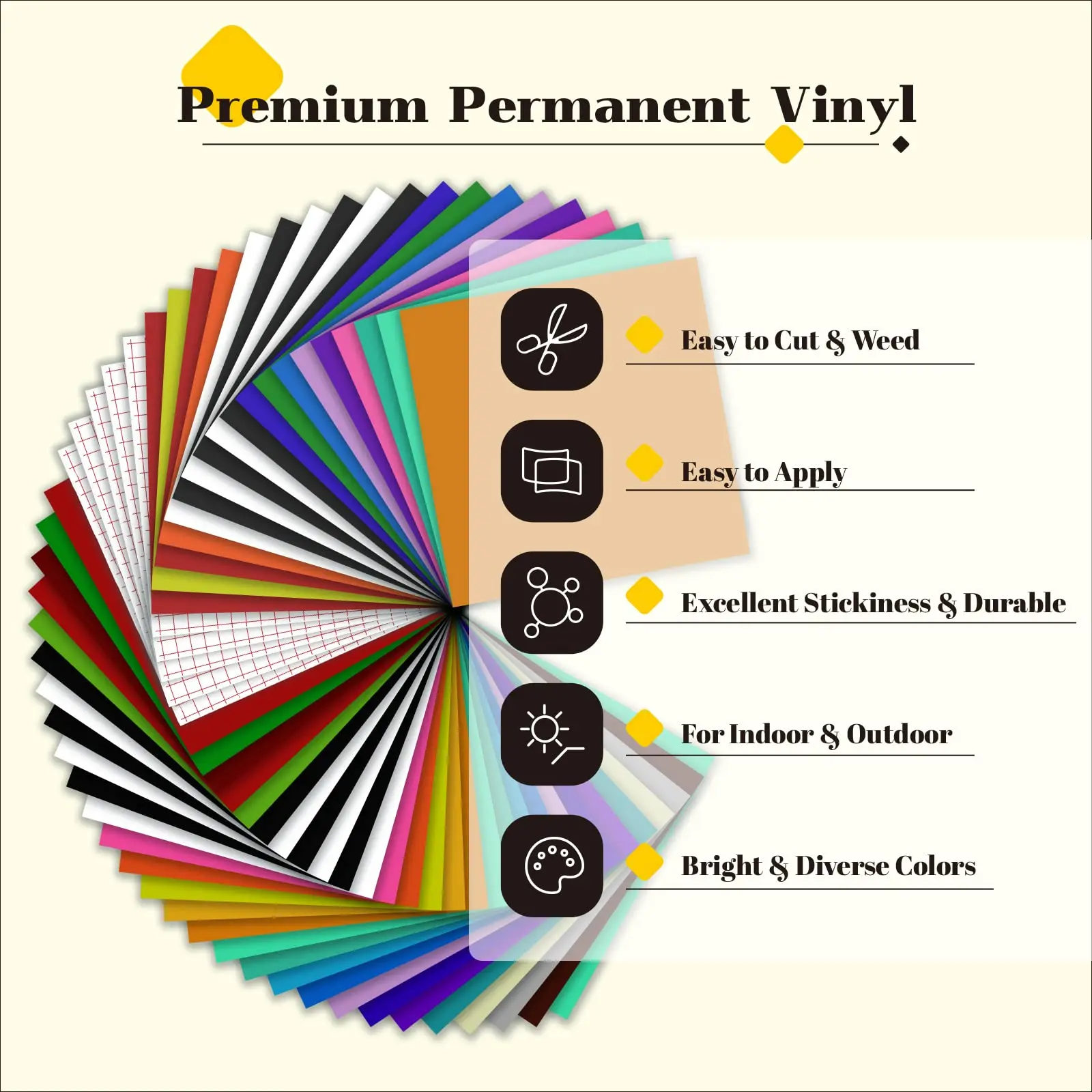 HTVRONT Permanent Vinyl 57 Pack 12"x12", Compatible with Cricut Machine Waterproof Vinyl Sheets 52 Pcs & 5 Transfer Tapes, for Stickers, Decals, Party Decor, Compatible with Cricut & Silhouette