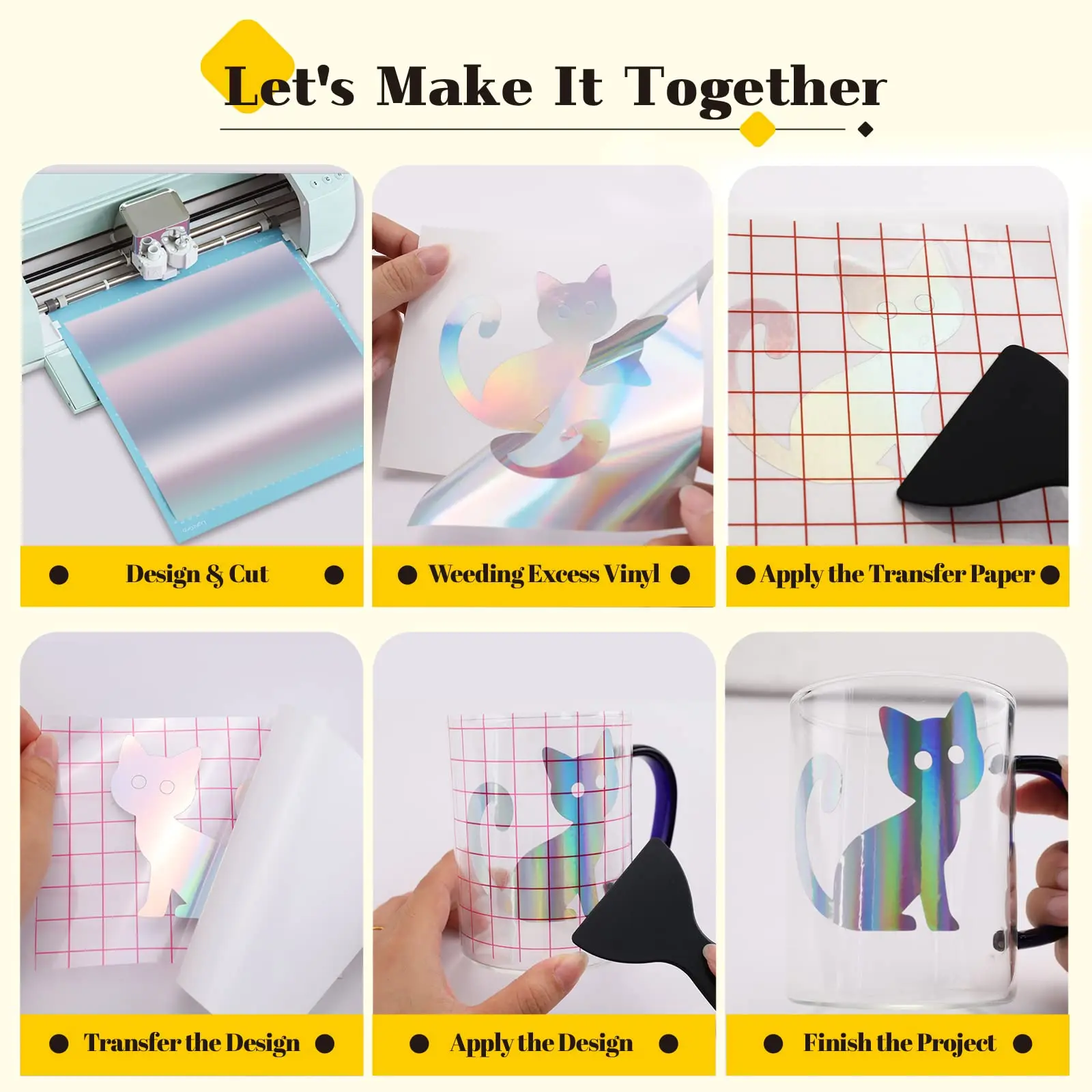 HTVRONT Permanent Vinyl 57 Pack 12"x12", Compatible with Cricut Machine Waterproof Vinyl Sheets 52 Pcs & 5 Transfer Tapes, for Stickers, Decals, Party Decor, Compatible with Cricut & Silhouette