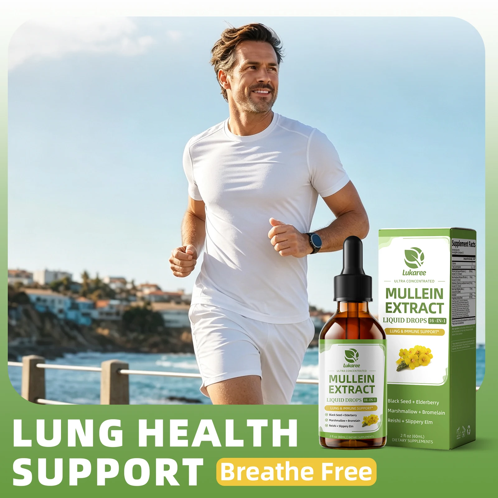 Lukaree 5 IN 1 Mullein Drop with Elderberry & Bromelain Lung Cleanse &Detox for Smokers,Mucus Relief & Respiratory Support Alcohol-Free Antioxidant Support