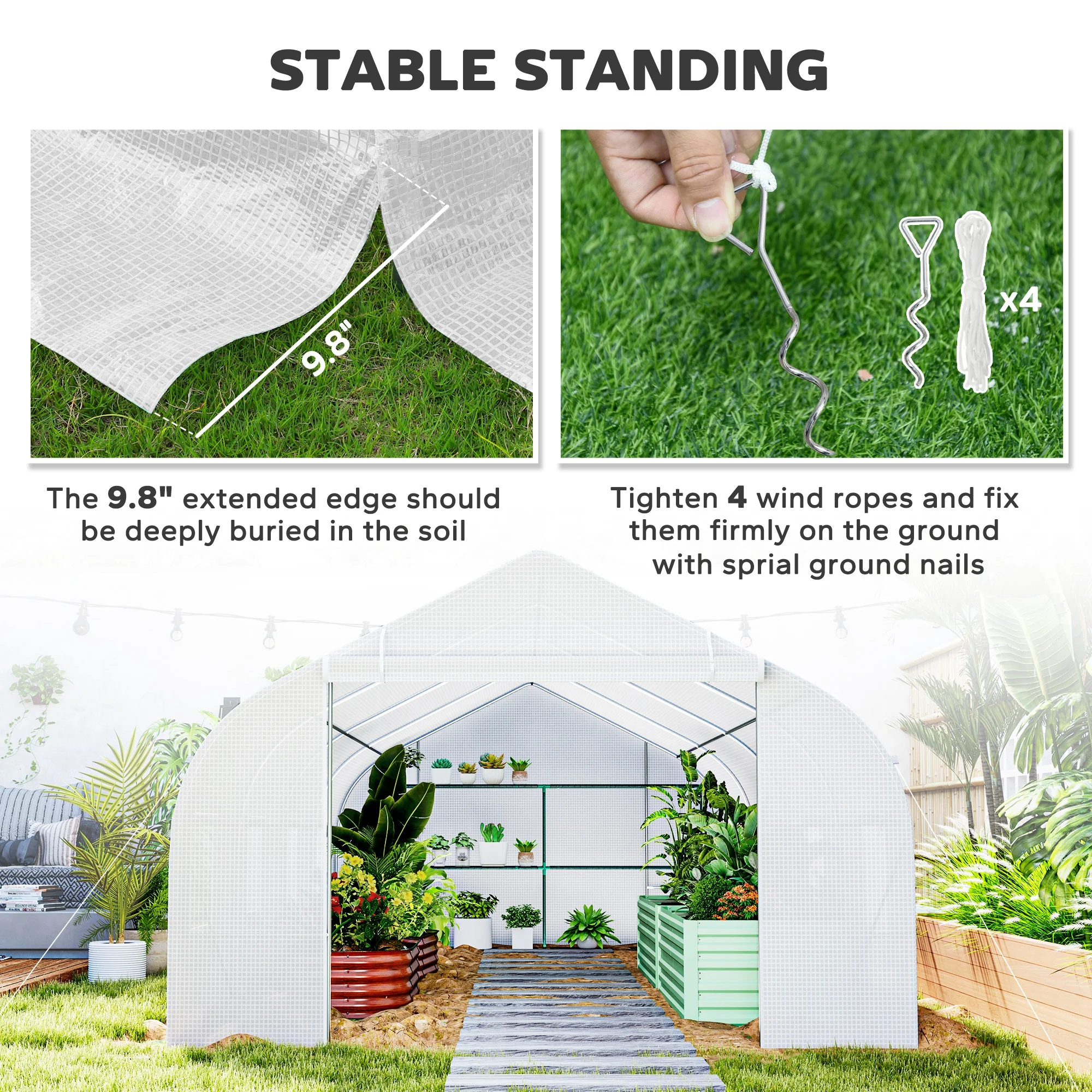 19.5'X10'X7' Walk-In Greenhouse Outdoor Tunnel Greenhouse, White