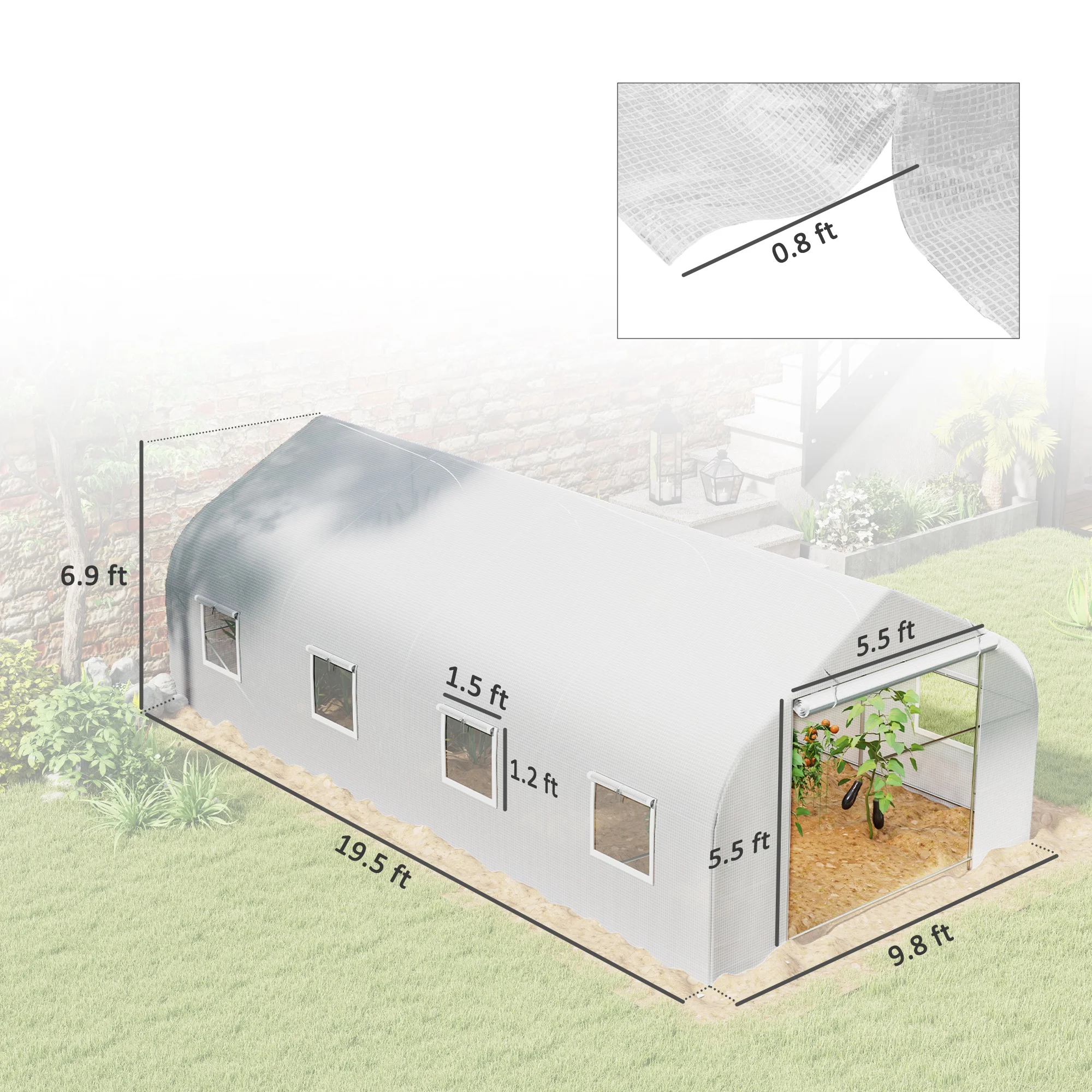 19.5'X10'X7' Walk-In Greenhouse Outdoor Tunnel Greenhouse, White